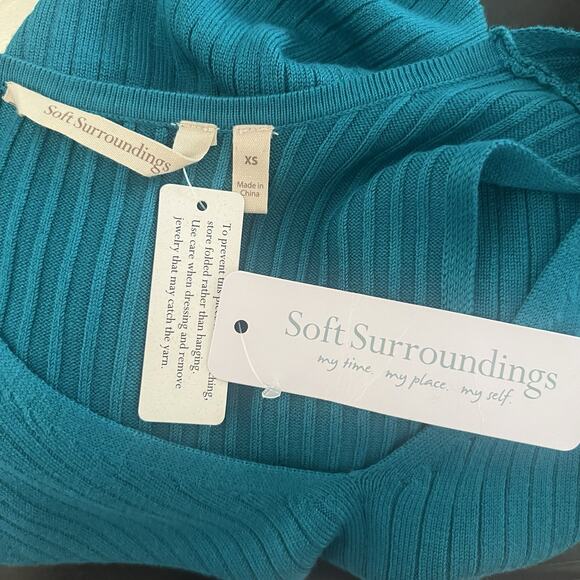 Soft Surroundings Ribbed Sweater Tank Lightweight Size XS Teal NWT - Picture 8 of 8